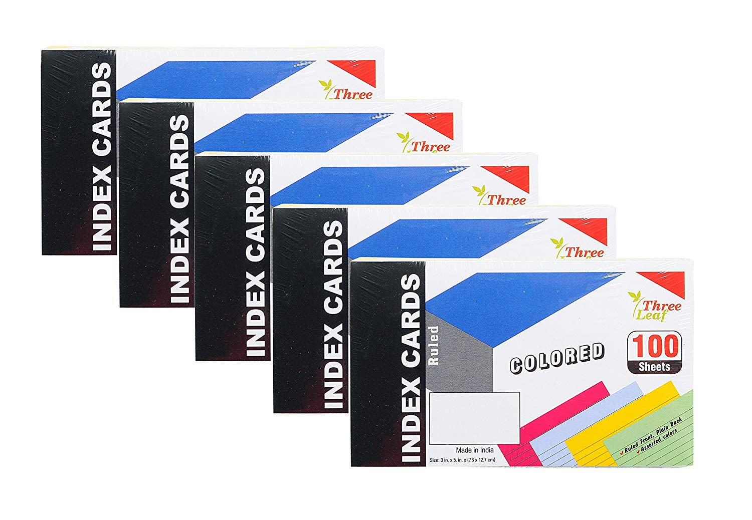 5-Pack Colored Index Cards, 3x5-Inch, Ruled, Canary-Cherry-Green-Blue, 25  of Each Color in Packs of 100. (5 Packs of 100)