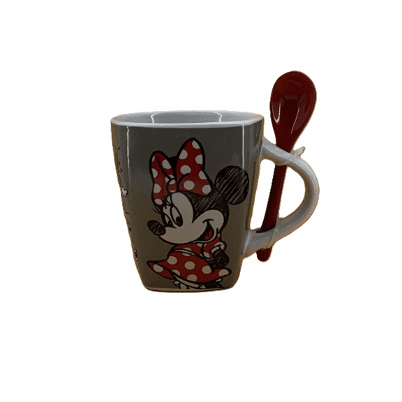 Disney 9 oz Mickey & Minnie Gray Ceramic Spoon Mug