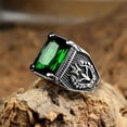 thumbnail image 2 of PAURO Men's Stainless Steel Vintage Gemstone Ring Engraved Flower Design Silver Plated, Green Stone Size 15, 2 of 3