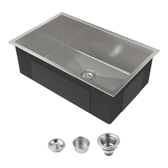 Cobbe Gray 30 inches Undermount Single Basin Kitchen Sink, Stainless Steel Modern Single Bowl Kitchen Sink