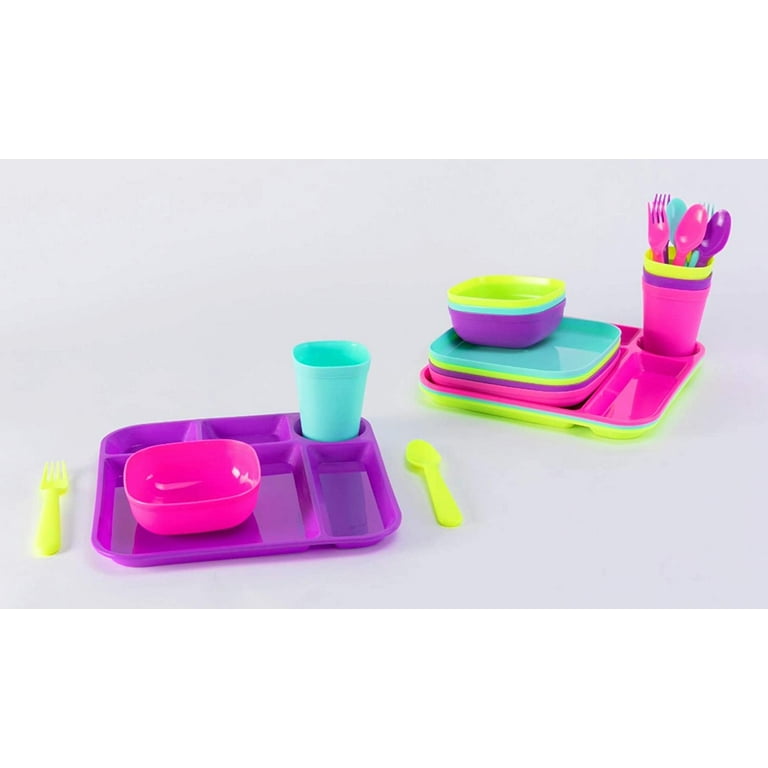 Melange 432-Piece Reusable Plastic Dinnerware Set For Kids And