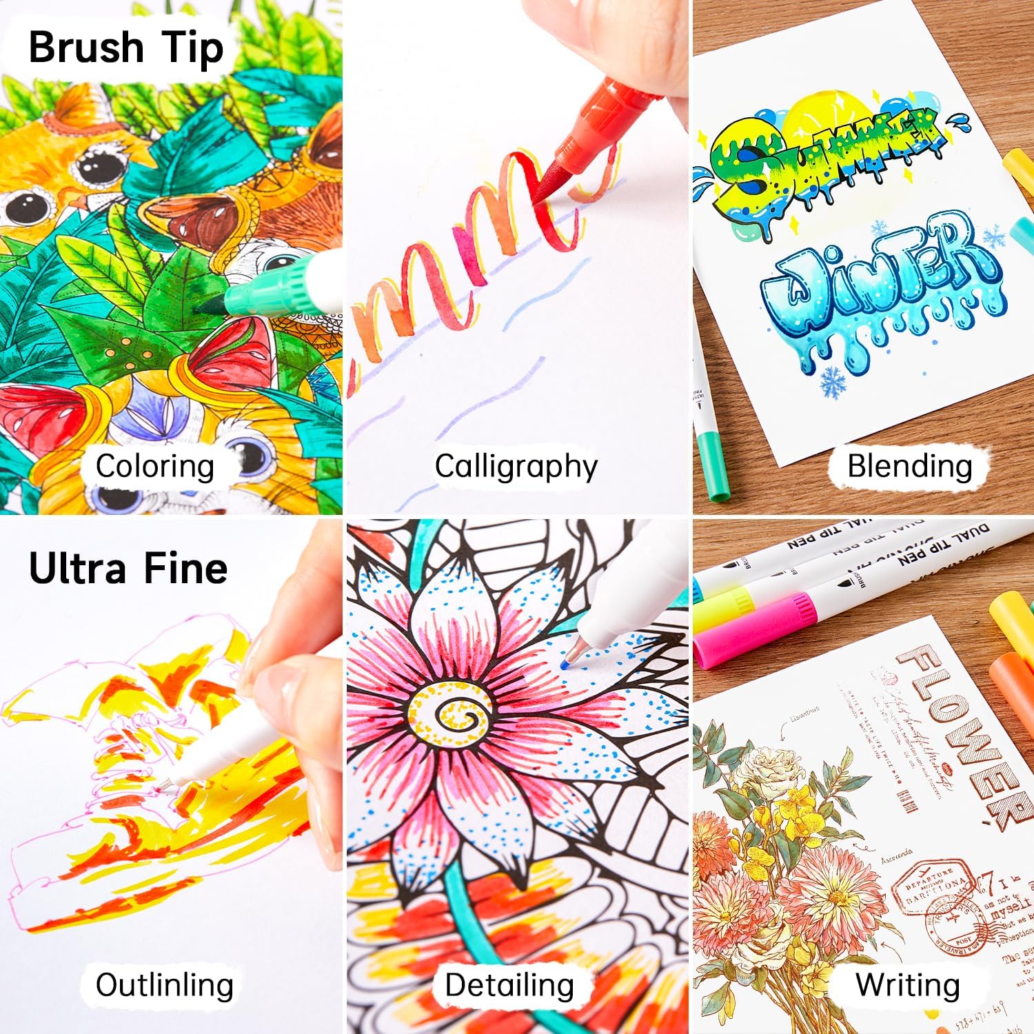 Shuttle Art 120-Color Dual Tip Brush Markers with Coloring Book photo 6