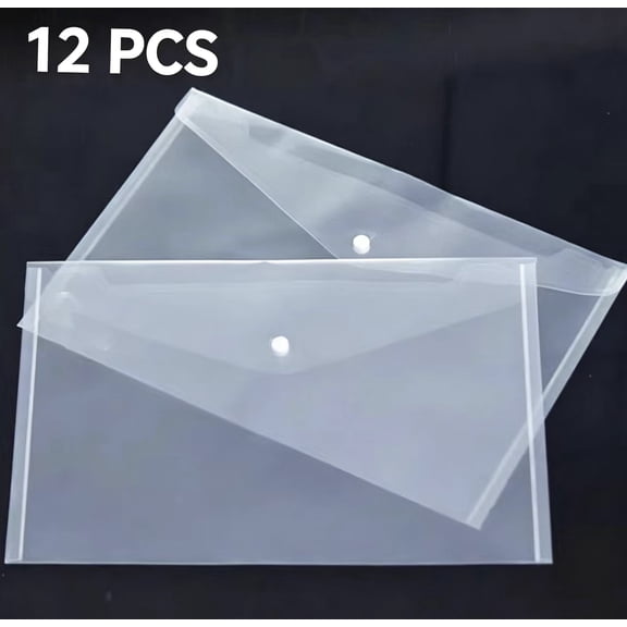 Vruelia File Folders,12 Packs Plastic Envelopes Clear A4 Letter Size Waterproof Poly Envelopes Folders with Snap Closure for Office Supplies