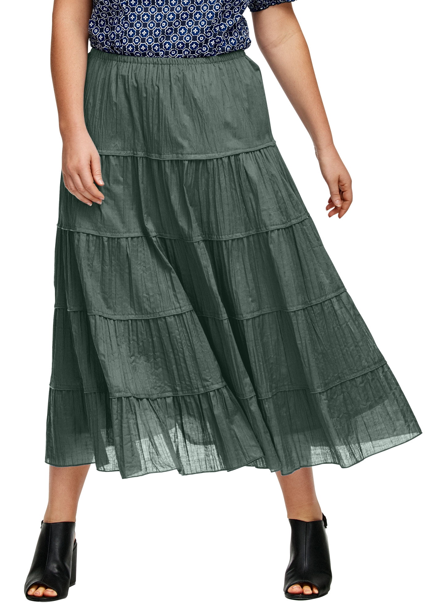 Ellos - Ellos Plus Size Crinkled Tiered Skirt - Walmart.com