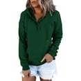 thumbnail image 1 of Gibobby Tops Mujeres Casual Chaqueta larga de plumón informal para mujer con bolsillo Sudaderas con capucha Pullover Manga Botón V Sudaderas con cordón Cuello de mujer （Verde， S), 1 of 5