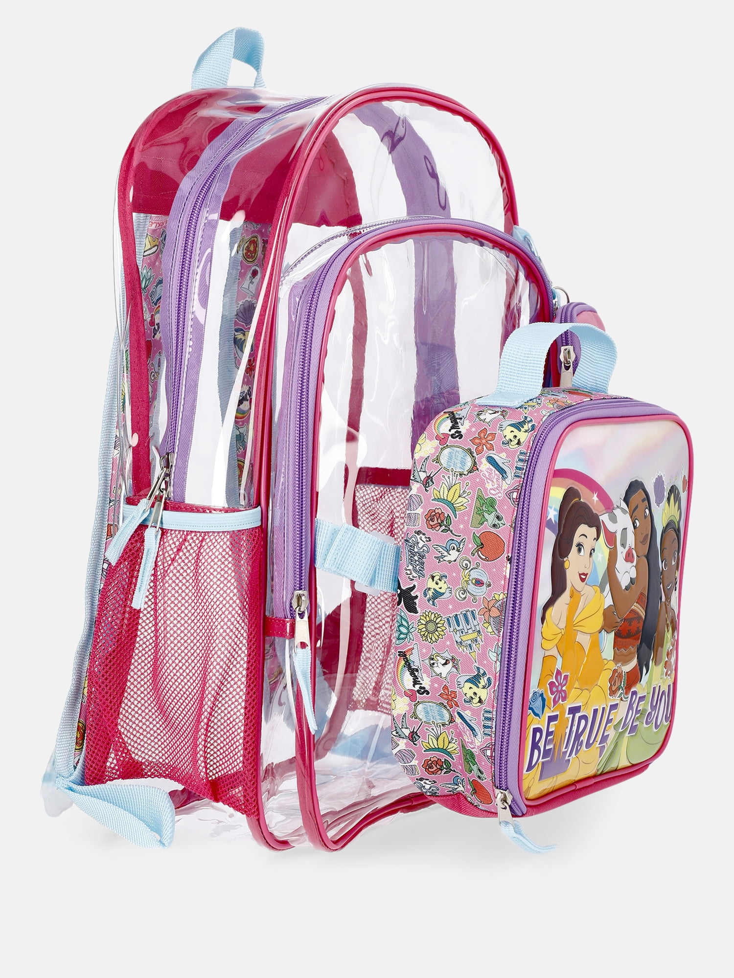 Disney Princess Clear Backpack Set with Lunch Box and Bag Charms