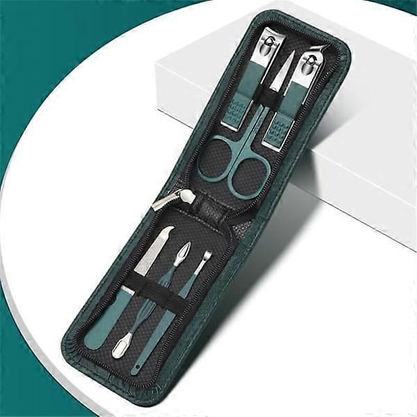 Green 6-piece nail scissors set, ear pick, nail clippers, h, Complete Nail Care Set for Home and Travel