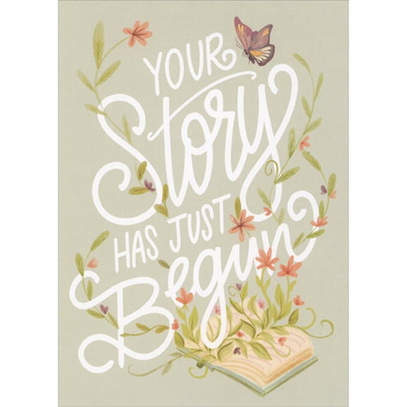 RSVP Your Story Has Just Begun: Plant Growing from Open Book Inspirational Graduation Card