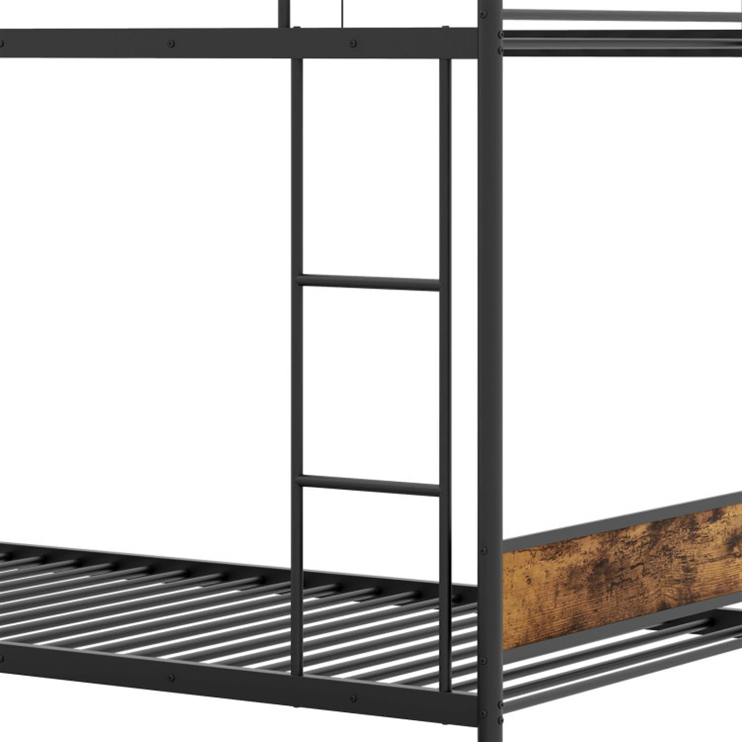 Demi Bonn Twin Over Twin Bunk Bed with Ladder and Full-length Guardrails, Metal Bunkbeds with Trundle for Bedroom, No Box Spring Needed, Black