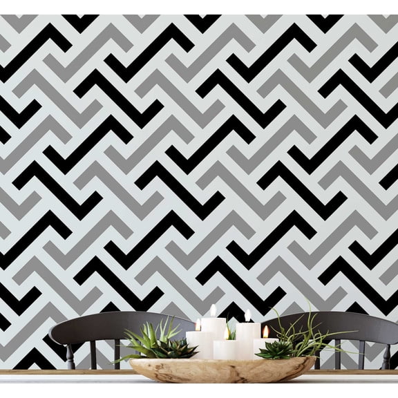 S4sassy Self Adhesive Wallpaper, Zigzag Maze Print Wallpaper, Grey Removable DIY Vinyl Wall Covering, Peel and Stick Contact Paper for Entryway accent Wall, Easy Home Decor Solution (25"x120" inch)
