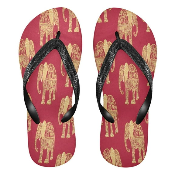 YAZAOOSummer Flip Flops Creatively Elephant Elegance on Red Simple Beach Sandals