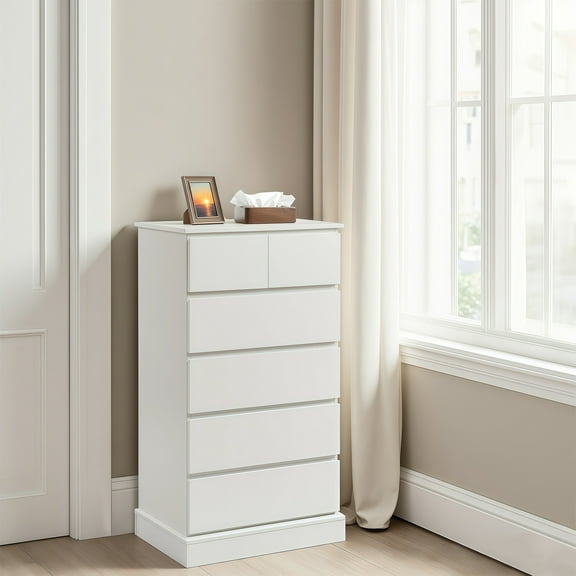 6 Drawers Dresser for Bedroom, Tall Dresser for Bedroom with Concealed Handles, Modern Chest of Drawers, Vertical Wood Storage Cabinet for Bedroom, Living Room, Entryway, White