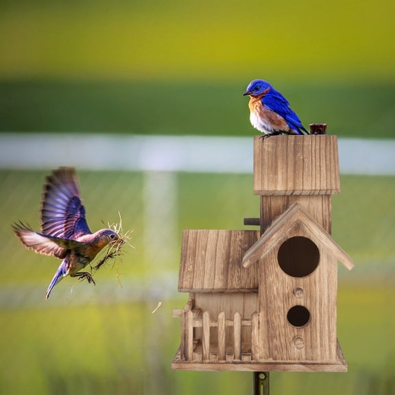 Amosfun Bird Sleeping Nest Standing Birdhouse Brown Wood For Bluebirds In Outdoor Garden 1Pack