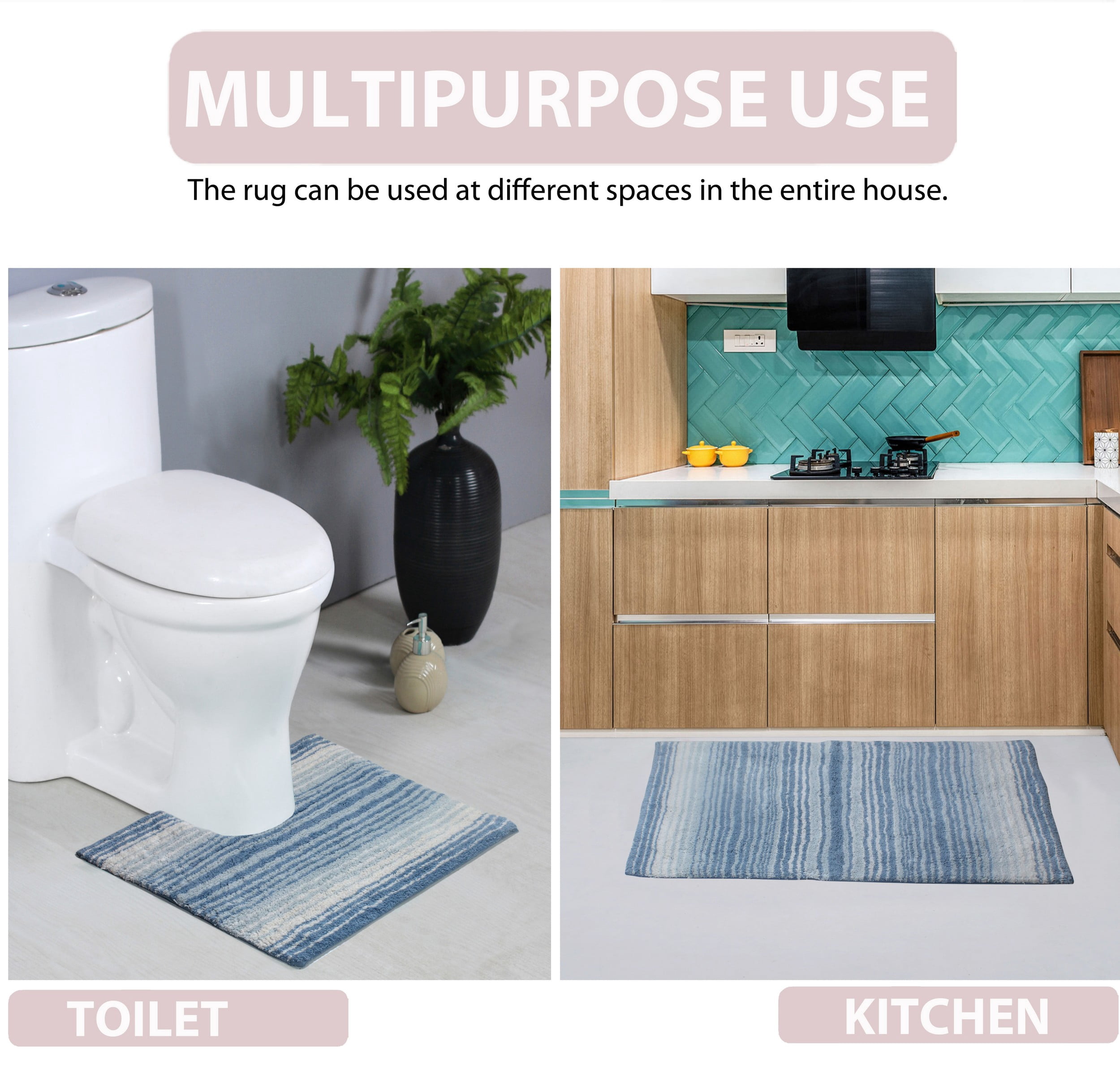 Home Weavers Gradation Collection Toilet Rugs U Shaped Contour, Thick Toilet Rug, Non-Slip Contour Mat for Bathroom Rug,100% Cotton Soft, Absorbent Water, Machine Washable, 20"x20" Contour, Blue