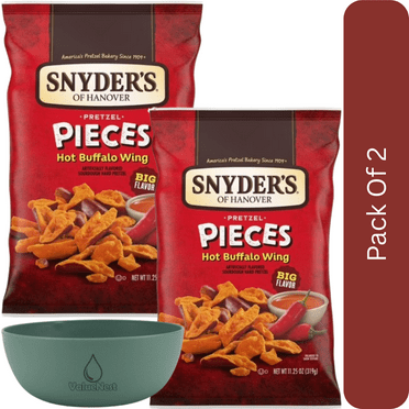 Snyder's of Hanover Hot Buffalo Wing Flavored Pretzel Pieces, 11.25 oz-2pk, With Olive Green Bowl By ValueNest