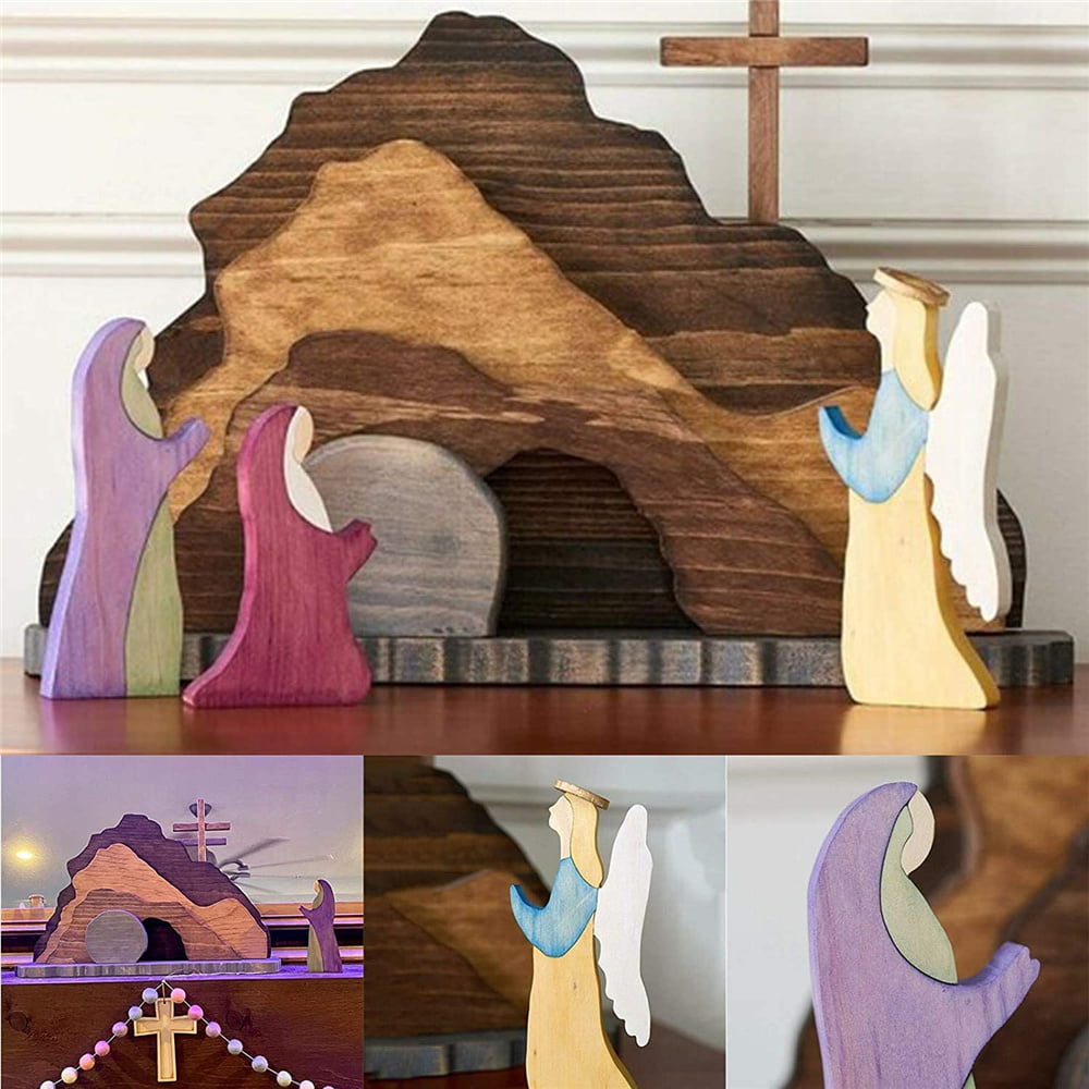 Details about   Easter Resurrection Scene Wooden Decor Cross Home Ornament Wooden Nativity Set 