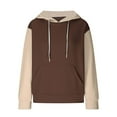 thumbnail image 5 of QATAINLAV Women's Colorblock Hooded Sweatshirt Waffle Knit Drawstring Hoodies Casual Long Sleeve Pullover with Pocket Streetwear Lightning Sales Brown L, 5 of 7