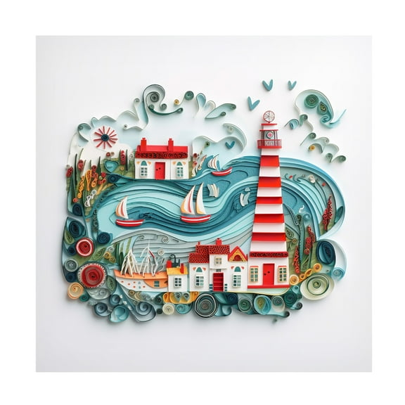 Canvas Wall Art - Ray Heere 'Paper Art Coastal Scene 17' Wall Art for Living Room, Bedroom, or Office Décor by Trademark Fine Art - 14 x 14 Inches