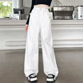 thumbnail image 2 of CPNG Girls Casual Pants Elastic High Waist Straight Wide Leg Pants with Frayed Edge Lightweight Breathable Streetwear Pants, 2 of 8