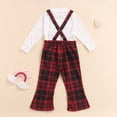 thumbnail image 4 of Gureui Toddler Baby Girls Outfits, Long Sleeve White Ribbed T-Shirt Tops+Plaid Suspender Trousers, 4 of 8