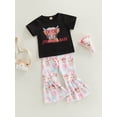 thumbnail image 3 of Bagilaanoe 2pcs Toddler Baby Girl Long Pants Set Print Short Sleeve T-shirt Tops + Rainbow Flare Trousers 9M 12M 2T 3T 4T 5T Kids Casual Outfits, 3 of 8