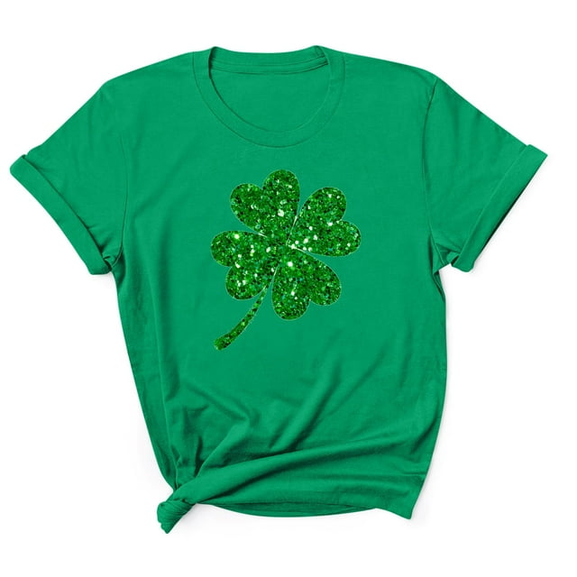 Besolor T-Shirts de la Saint-Patrick pour Femmes, Imprimé Trèfle, Manches Courtes, Col Rond Décontracté, Été, Graphiques