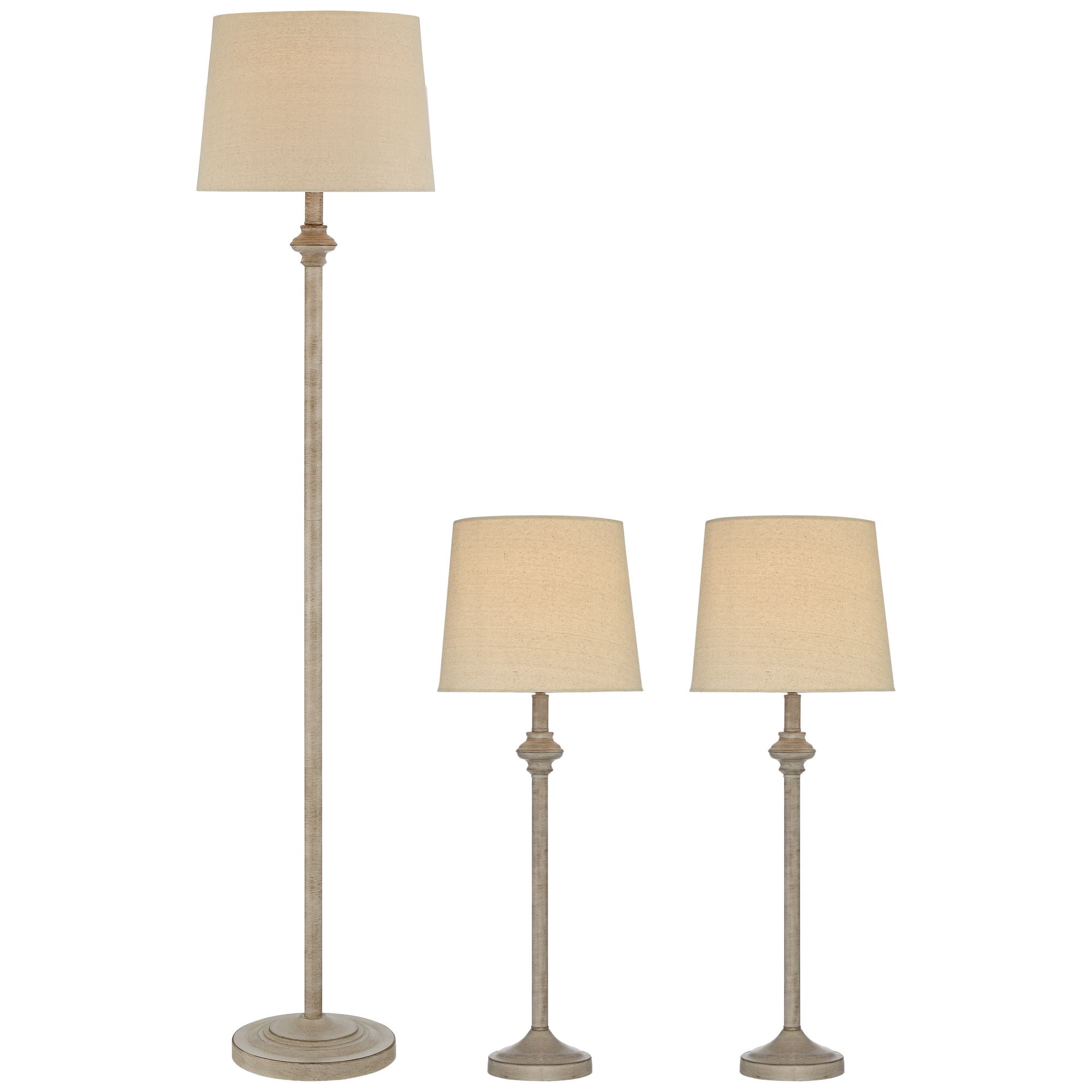 360 Lighting Carter Rustic Farmhouse 3 Piece Table Floor Lamp Set Beige Metal Cream Fabric Tapered Drum Shade for Living Room Bedroom Office House