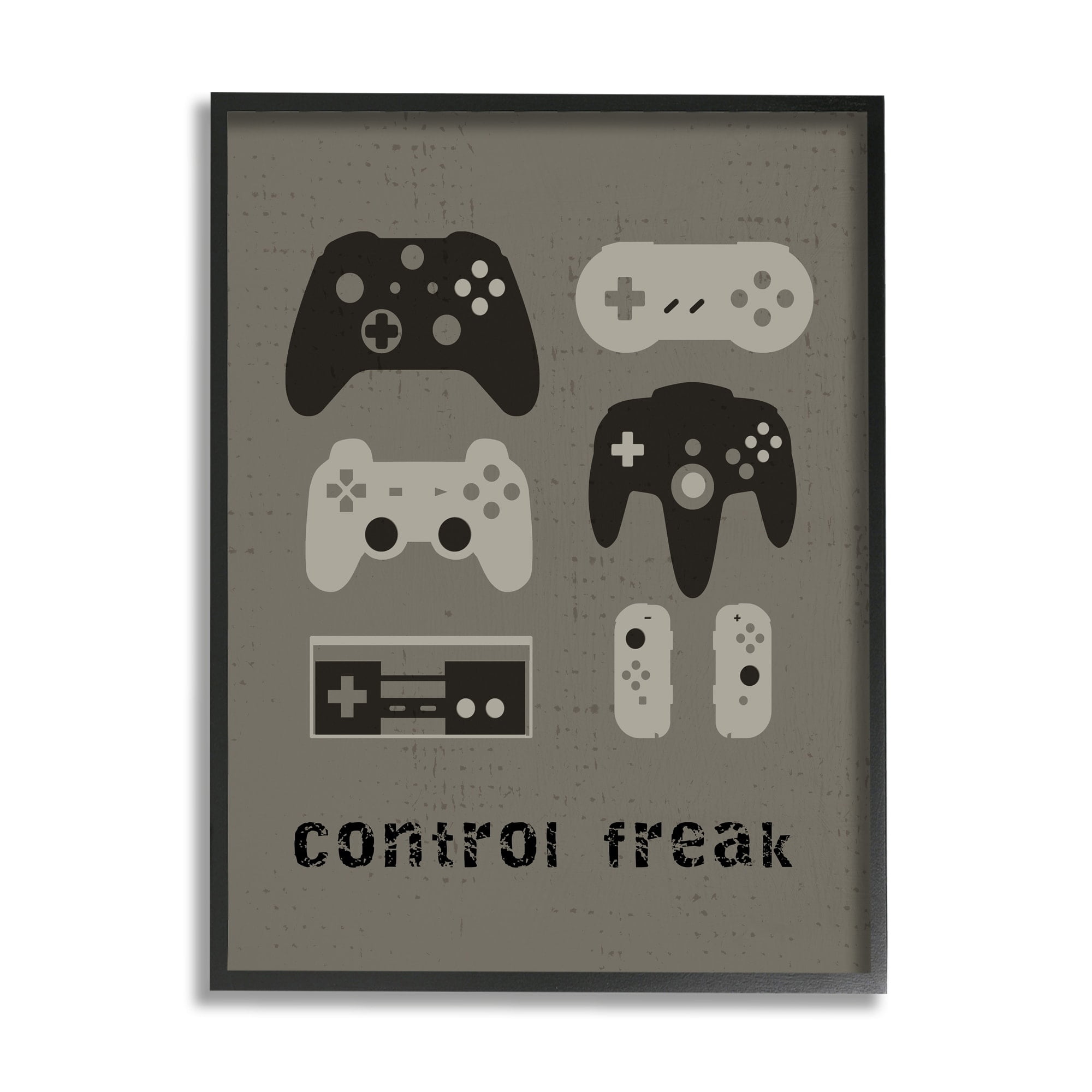 Stupell Industries Control Freak Distressed Pattern Black Grey Controllers,16 x 20,Designed by Daphne Polselli
