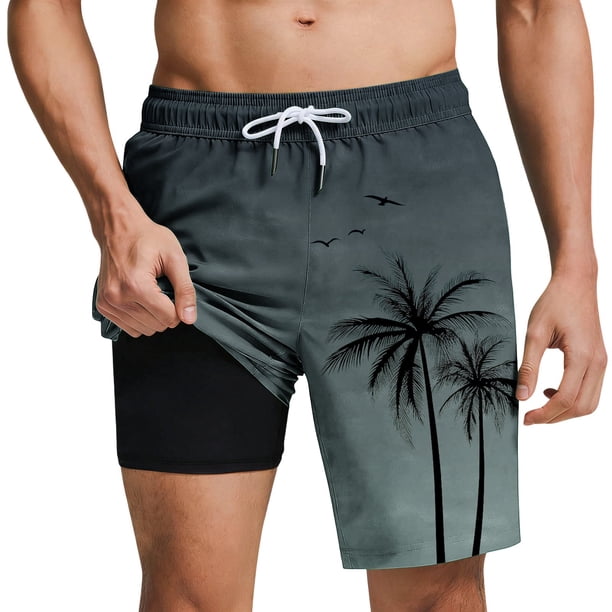 Pantalones Cortos Casuales de Estilo Hawaiano de la Playa Impresos con Bolsillos Y Forro Interior, Pantalones Cortos de Cordón para Hombre para el Hogar Y el Uso Diario