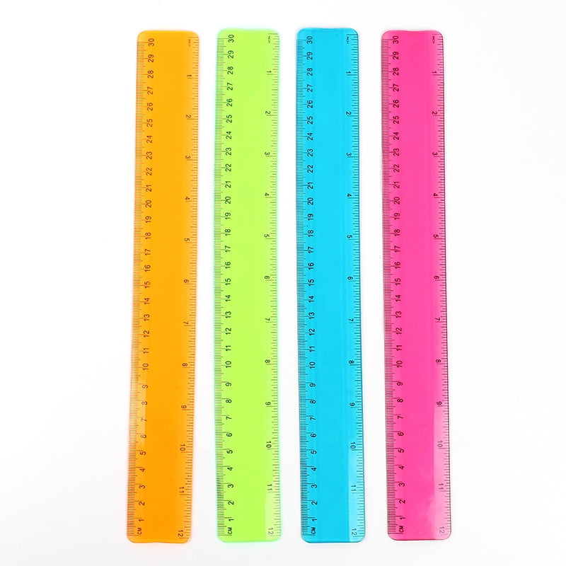 4 PCS Plastic Ruler Straight Measuring Tool for Student School Office Clear 12" 