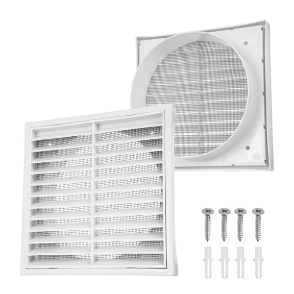 Uxcell 1Set Vent Cover with Screen Mesh (6" Opening, 5.5"L x 5.5"W) - Square Louver Air Wall Vent ABS Plastic Exhaust Ventilation Grille for Central AC/Bathroom/Kitchen/Garage, White
