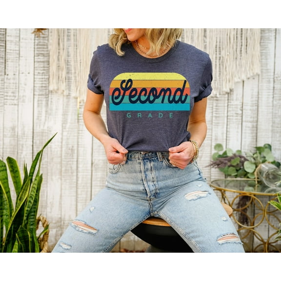 Retro Second Grade Teacher Shirt, Groovy 2nd Grade Back to School Tee, Vintage Rainbow Elementary Team Shirt, Teacher Gift Idea