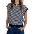 thumbnail image 3 of Women'S Light-Weight Cap Sleeve Cardigan Summer Casual Striped Knit Open Front Button Down Sweater Black S, 3 of 8