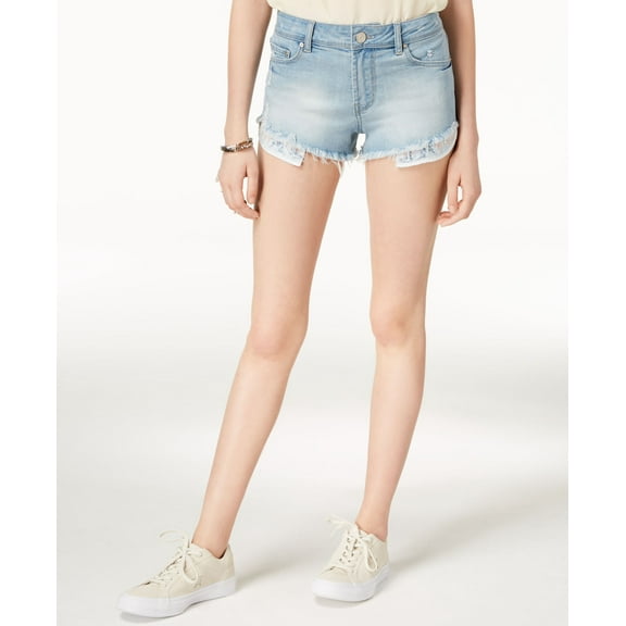 Indigo Rein Juniors Ripped Exposed Pocket Denim Shorts Light Blue 3