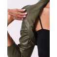 thumbnail image 5 of DARING DIVA Women's Faux Leather Cropped Stand Collar Zipper Front Moto Jacket S Army Green, 5 of 6