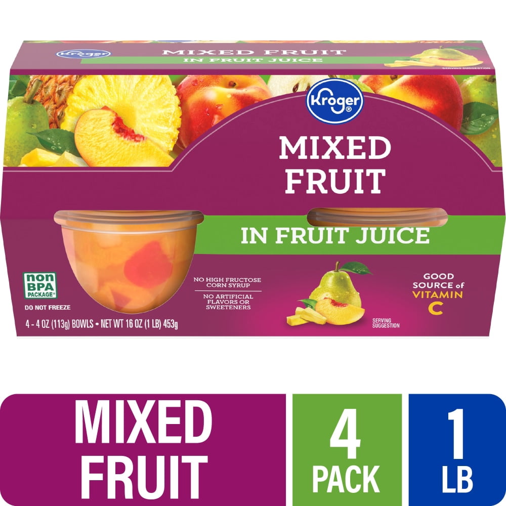 Kroger Mixed Fruit Cups in 100% Juice 4 ct / 4 oz - 3 Pack