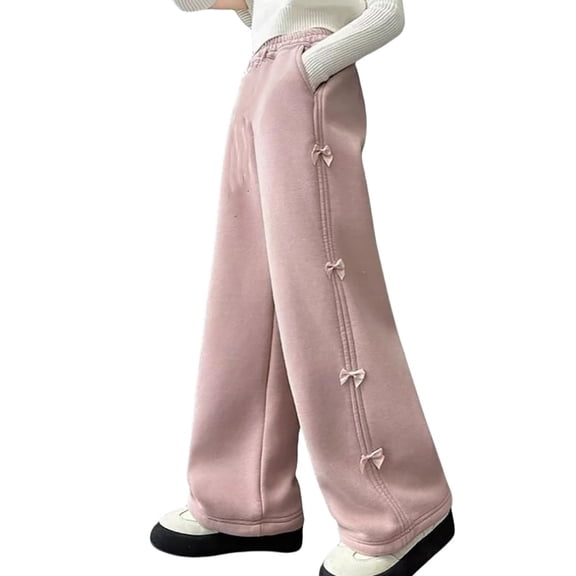 ChaoLingNeng Girls Sweatpants Wide Leg,Winter Girls Lined Casual Jogger Pants with Wide Leg Design Cozy Warm Sweatpants for Big Kids And Teenagers Fashion Outerwear,10-11 Years