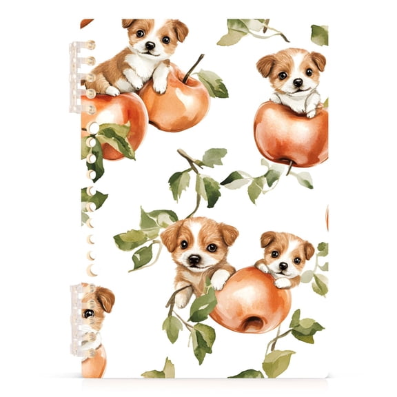 Haosy Watercolor Dog Leaf Apple Notebooks 1-subject Journal 60 Sheets A5 College Ruled Paper Detachable Ring 8.3"x5.7"