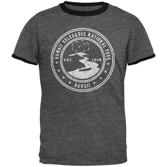 Hawaii Volcanoes National Park Mens Ringer T Shirt Dark Heather-Black X-LG