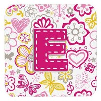 Carolines Treasures CJ2005-EFC Letter E Flowers And Butterflies Pink Foam Coasters- Set Of 4