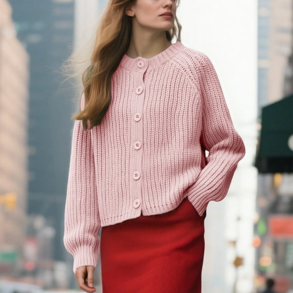 EGNMCR Cardigan Women's Casual Solid Color Cardigan Long Sleeve Knitted Sweater Jacket Polyester top for women