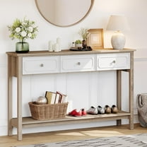 LAZZO Entryway Table with Storage Console Table with 3 Drawers and Open Shelf Behind The Couch Sofa Tables Narrow Long for Entry, Hallway, Foyer, Living Room Brown and White