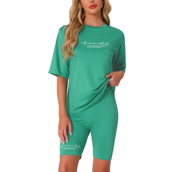 DARING DIVA Womens 2 Pieces Biker Shorts Set Outfits T-Shirt Lounge Wear XS Green