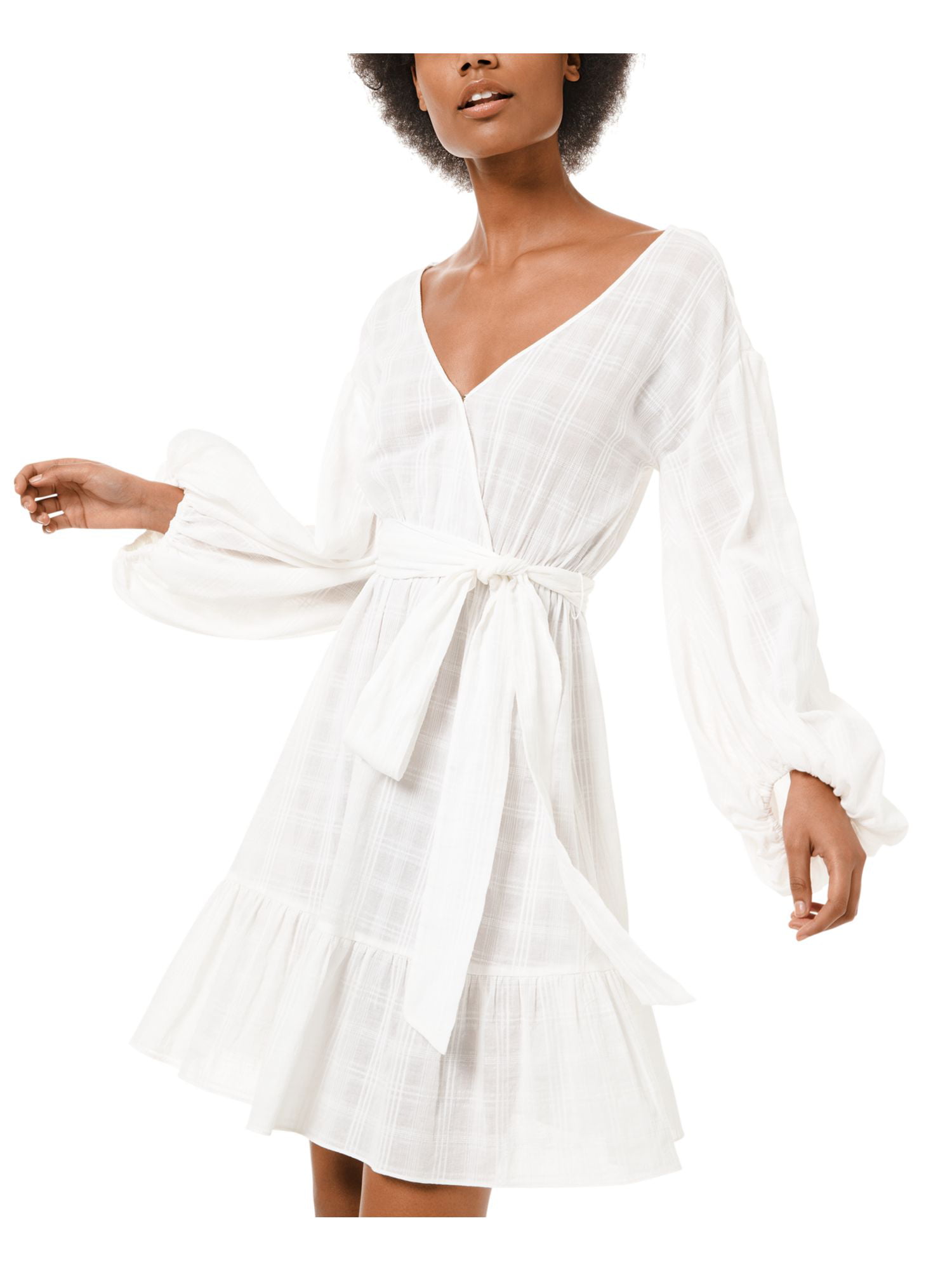 MICHAEL Womens White Long Sleeve Short Fit + Flare Size: - Walmart.com