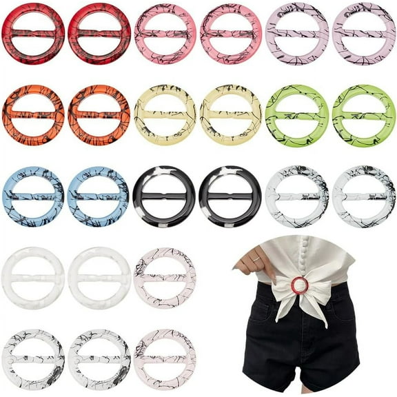 24 Pcs 12 Styles Silk Scarf Ring Clip Resin T Shirt Tie Clip Round Scarves Waist Buckles Clothes Corner Knotted Button Scarf Ring for Women's Shawl Clothing Neckerchief diy