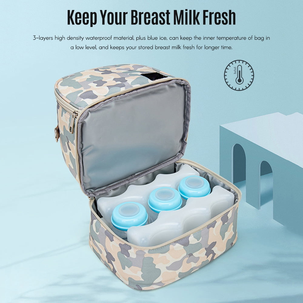 Double-Layer Breast Milk Cooler Bag Breast Pump Bag Fresh-Keeping Baby Bottle Storage Backpack Waterproof with Shoulder Straps Top Carry Handle for Breastfeeding Working Moms