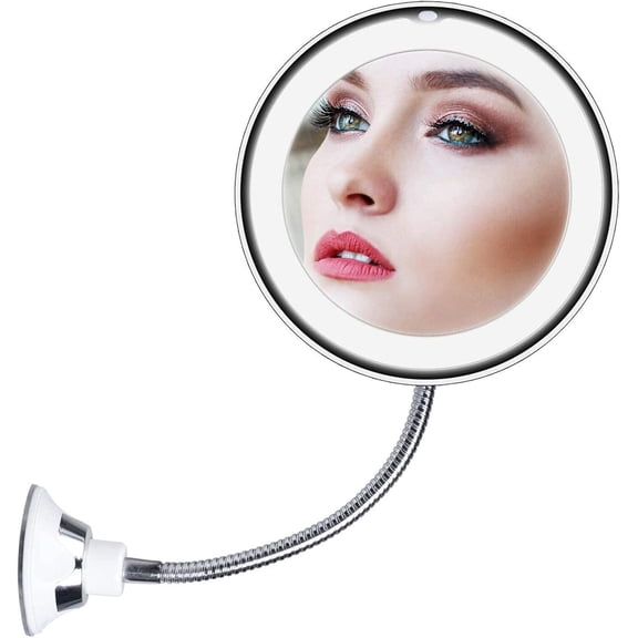 LQQBOX Gooseneck LED Lighted 10X Magnifying Makeup Mirror with Power Locking Suction Cup and 360 Degree Swivel, Portable Cordless Travel and Home Bathroom Vanity Mirror