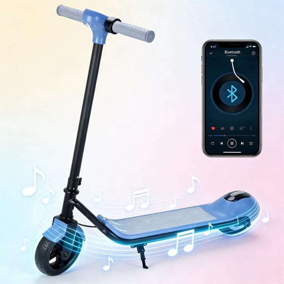 Kids Electric Scooter for Ages 6-12, 150W Motor, 9 MPH Max Speed, 6.5" Solid Tires, Colorful Lights & Bluetooth Speaker, Safe Beginner E Scooter