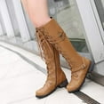 thumbnail image 2 of Women's PU Leather Riding Platform Knee High Boots Lace Up Winter Lug Sole Gothic Motorcycle Combat Boots, 2 of 6