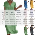 thumbnail image 4 of Women's Casual Dresses Notch V Neck Rolled Short Sleeve Loose Straight Maxi Dress With Decorative Buttons for Daily Beach, 4 of 6